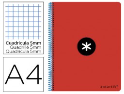 Cuaderno espiral Liderpapel Antartik A-4 tapa dura 80h 100g c/5mm. color rojo